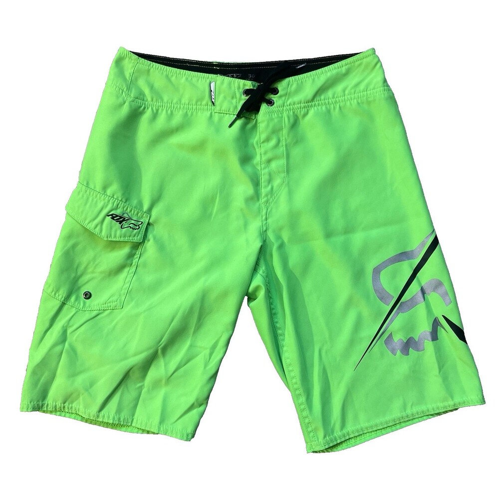 Fox Racing Mens Size 30 Board Shorts Neon Green Graphic Swim Trunks